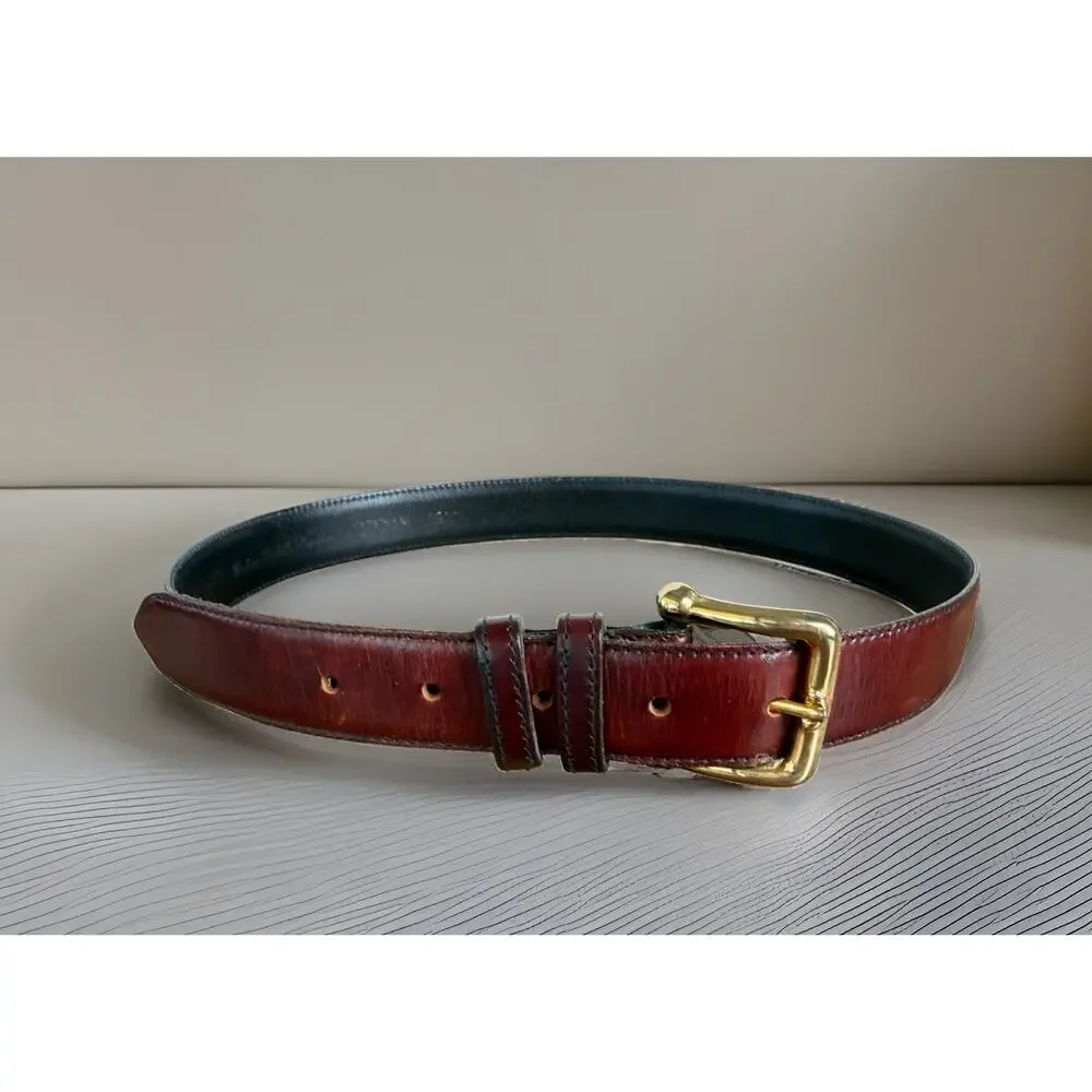 Cipriani Italian Saddle Leather Burgundy Leather Belt Gold Tone Buckle Large USA